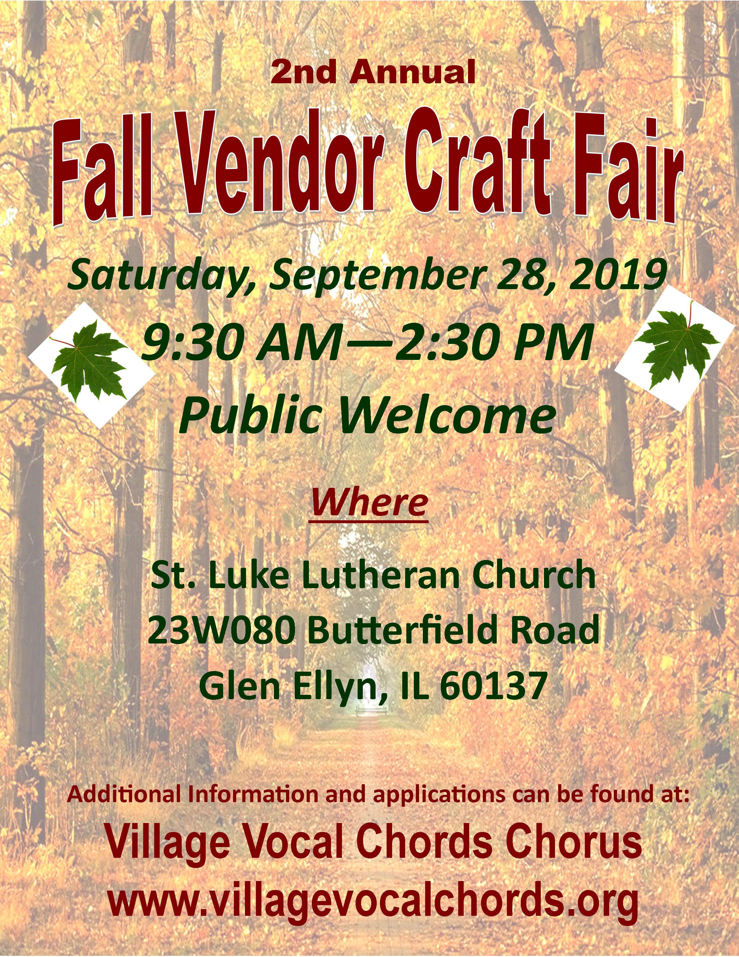 Fall Vendor Craft Fair - Saturday Sept. 28, 2019